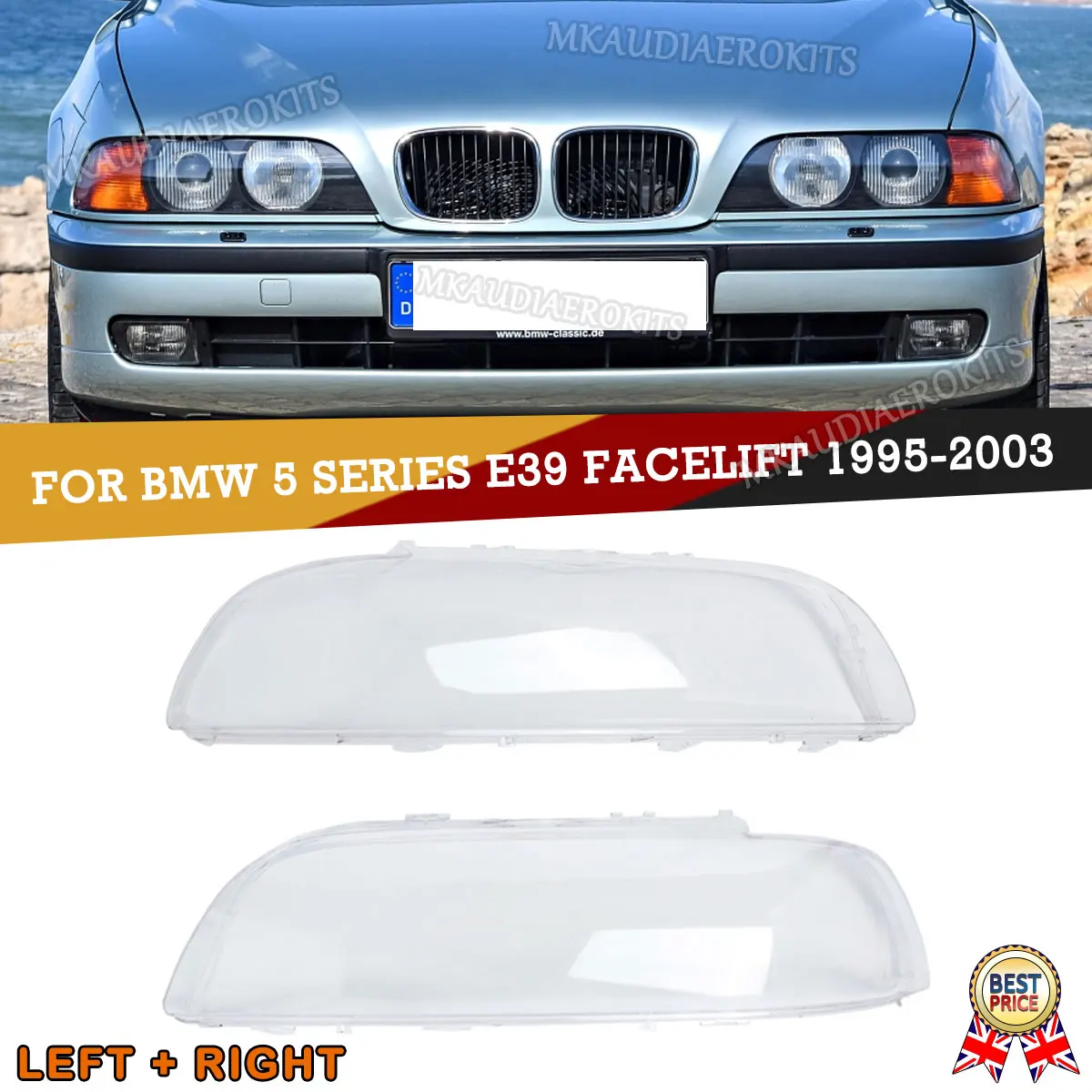 

Pair Car Front Headlight Lens Cover Clear Shell For BMW E39 Facelift 1996-2003