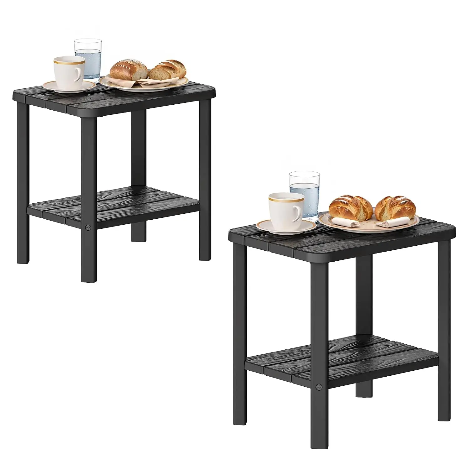 Outdoor Side Table Set of 2, 2-Tier Small Outdoor Table, Black | Adirondack Square Outdoor Patio Table, Easy, Customized
