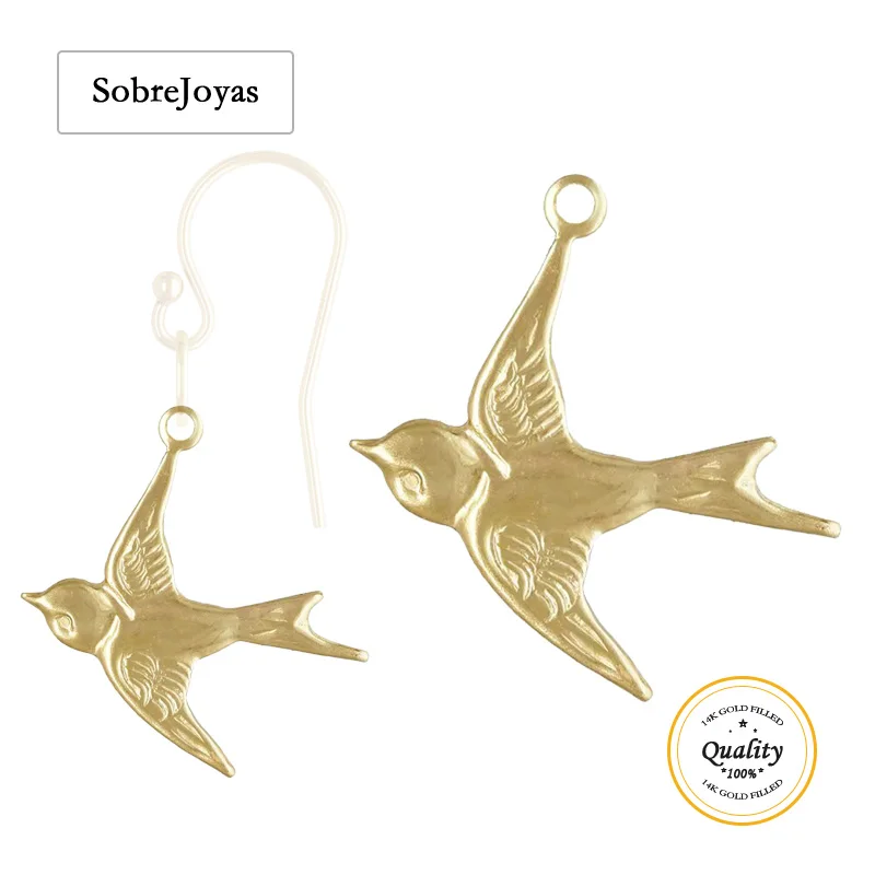 

Подвеска-птичка из позолоченного золота 14K с одним или двумя отверстиями для изготовления ювелирных изделий своими руками - для браслетов, ожерелий, фурнитура для украшений