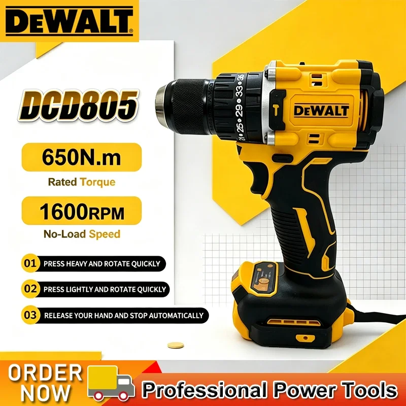 DEWALT DCD805 Brushless Impact Drill Cordless Electric Screwdriver Multi-Function Hand Drill Rechargeable Power Tool