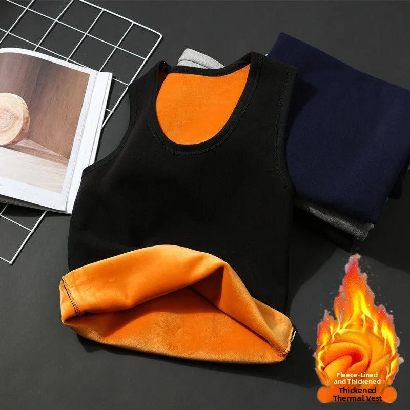 

Men's Fleece Lined Thickened Vest Autumn Winter Warmth Innerwear Slim Fit Base Shirt Top Polyester Sport Style Single Layer