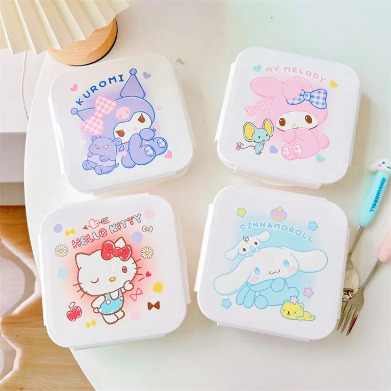 

Sanrio Hello Kitty Cinnamoroll Kuromi Plastic Lunch Box Food Crisper Box Fruit Salad Lunch Boxes Portable Sealed Box Girly Heart