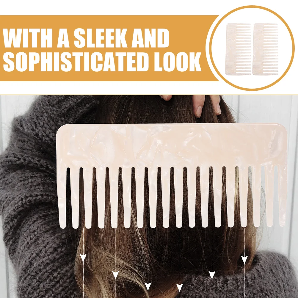 

2pcs Anti-static Acetate Sheet Combs for Curly Hair Detangler Wide Tooth Fine Combs Travel Home Use Cute Design