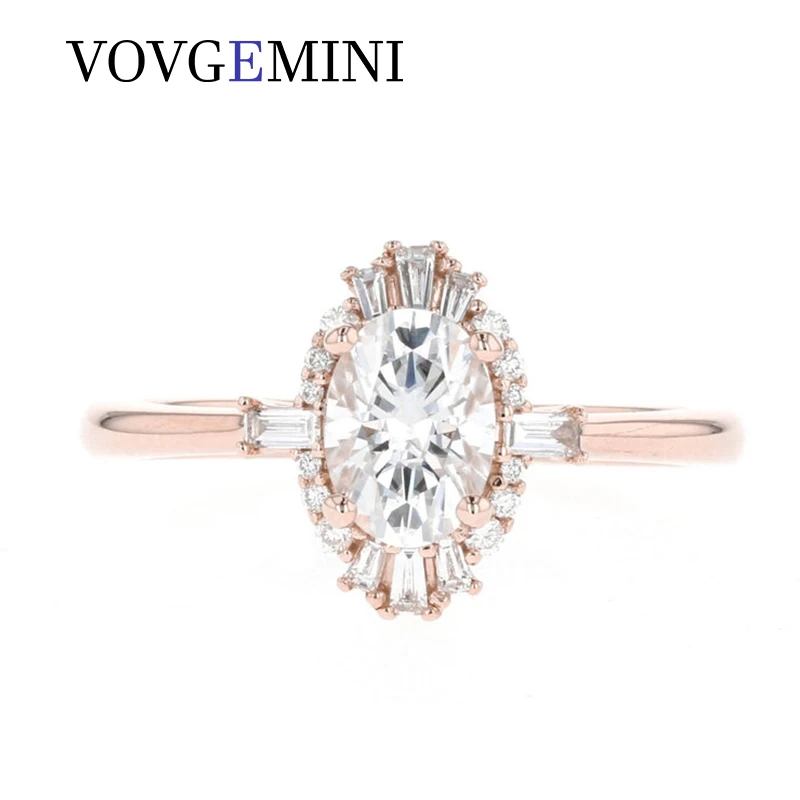 

VOVGEMINI VVS GRA Moissanite Fashion Jewelry Real 18k Solid Gold Wedding Rings 5x7mm 1carat Oval Cut Jewelry Woman Luxury Ring