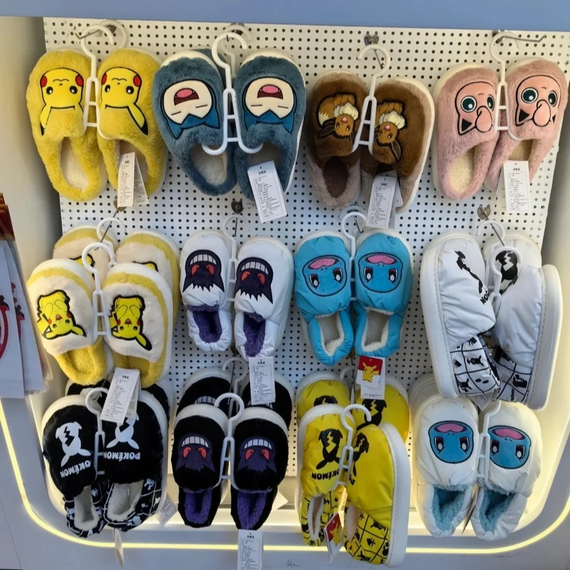 

Instock Anime Pikachu Eevee Couple Cotton Slippers Winter Cute Cartoon Men'S Women'S Home Shoes With Velvet Insulation Anti Slip