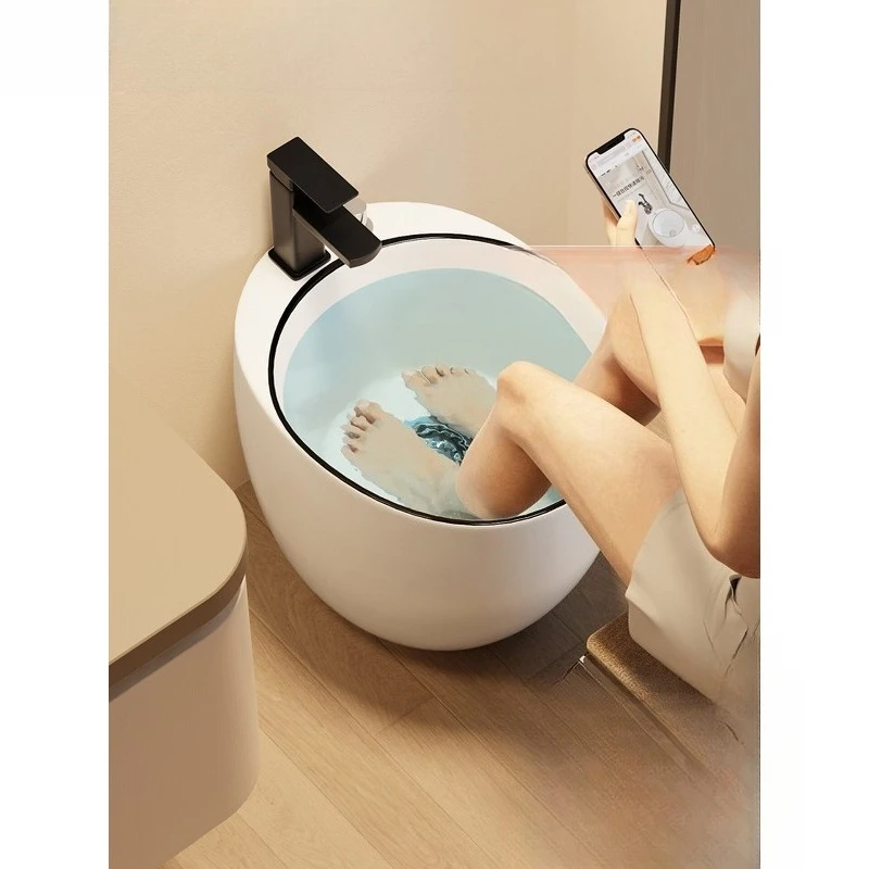 Deep Soaking Oval Egg Shape Ceramic Foot Soaking Tub Multifunctional Bathroom Foot Wash Basin Model W101