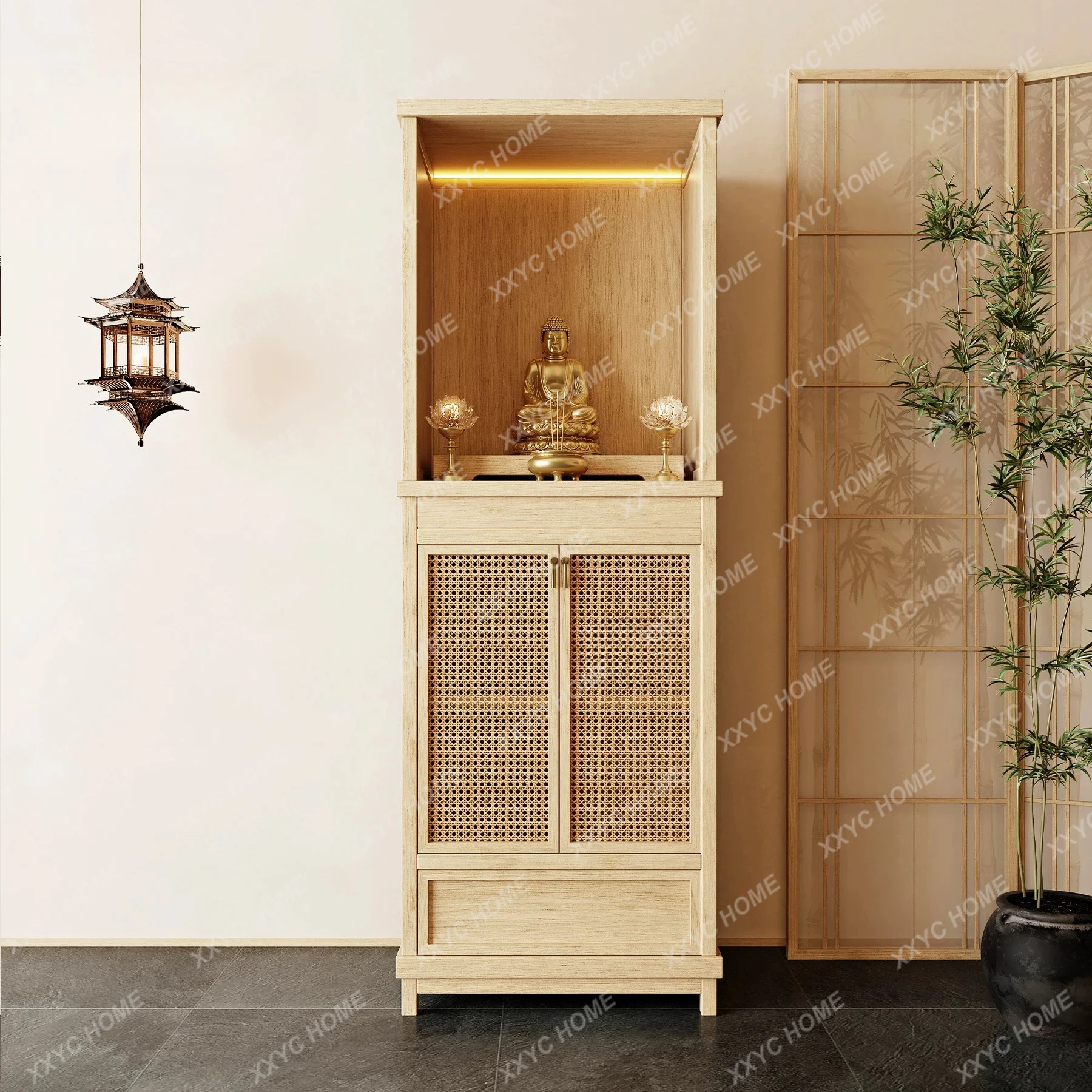 Ash wood household with door Buddhist cabinet living room Zen offering table God of Wealth Buddhist platform