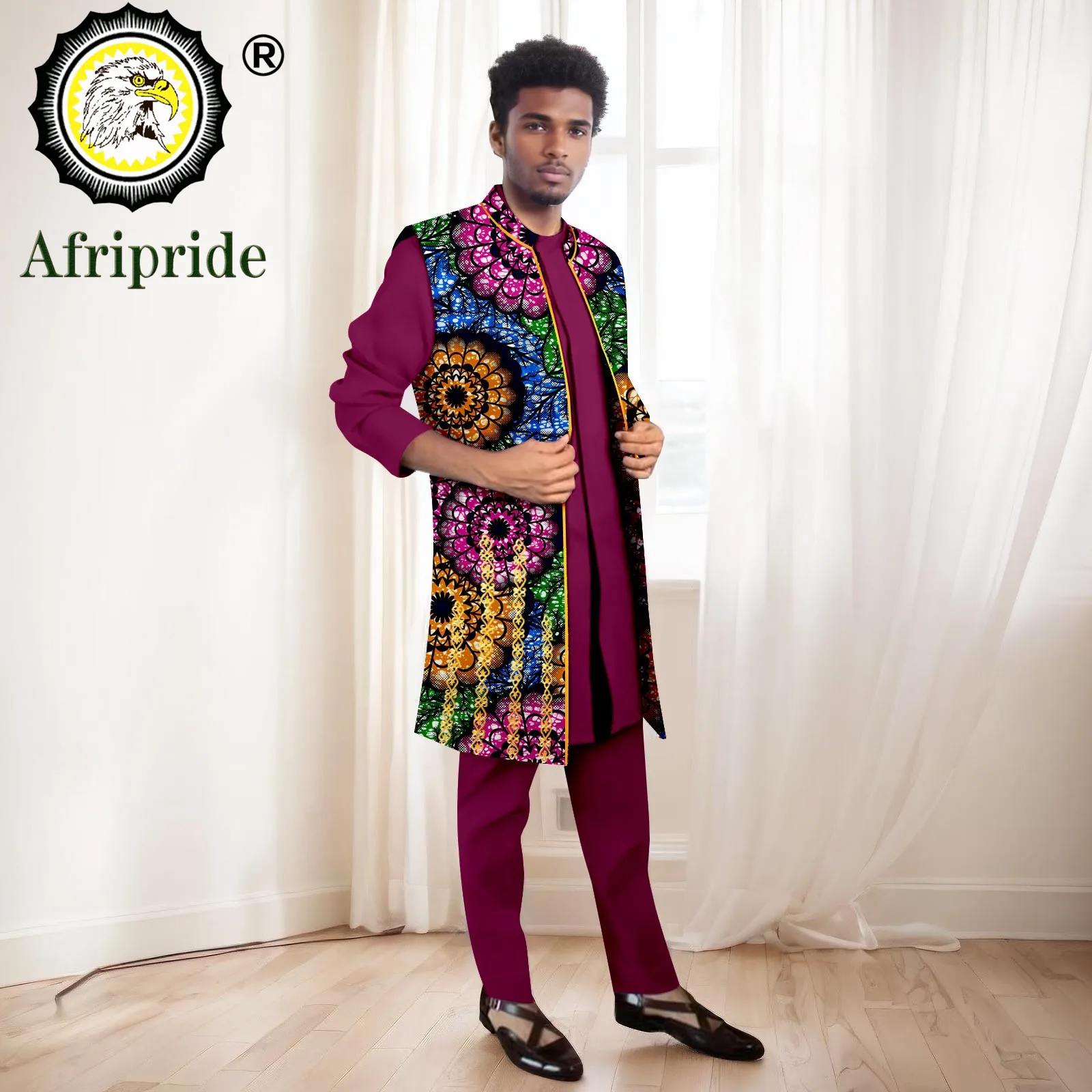 African Men Traditonal Clothing Embroidery Print Jacket Shirts and Pants 3 Piece Set Dashiki Outfits Fomral Wear Wedding 2416063