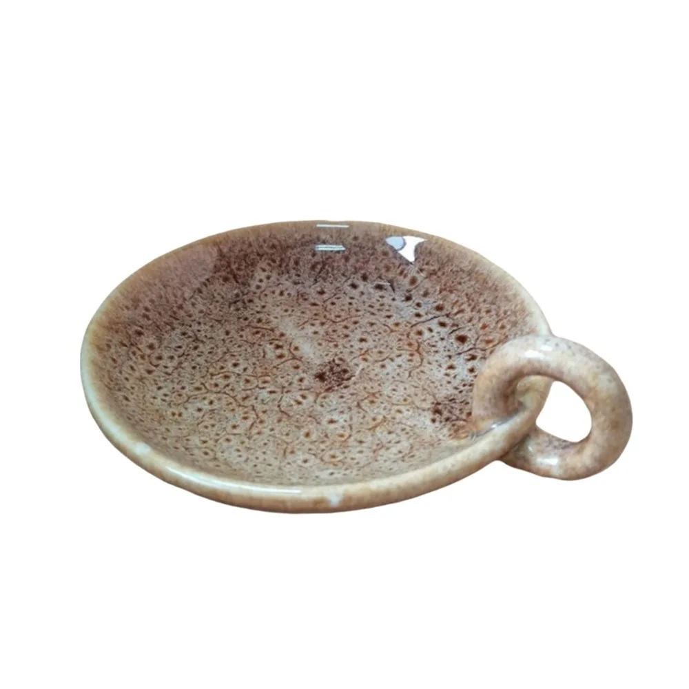 Creative Round Ceramic Candle Plate Retro Style Decorative Candlelight Stand with Handle Candlestick Holder Living Room