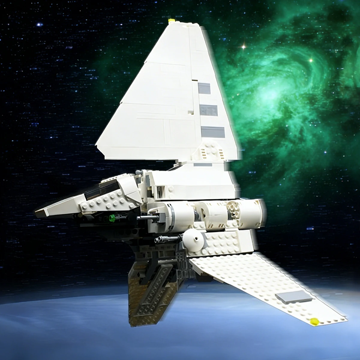 白い宇宙船-ギャラクシー・スペース・ミリタリー-moc-スターシップ-バトルシャトルプレーン-航空機モデル-組み立てブロック-ギフト-男の子向けセット