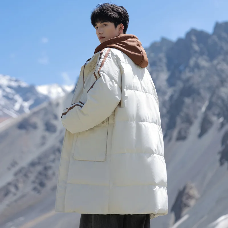 Men's Outdoor Fashionable Winter Trendy Anti Cold Warm Long Feather Jacket Comfortable Versatile High Quality Casual Hooded Coat