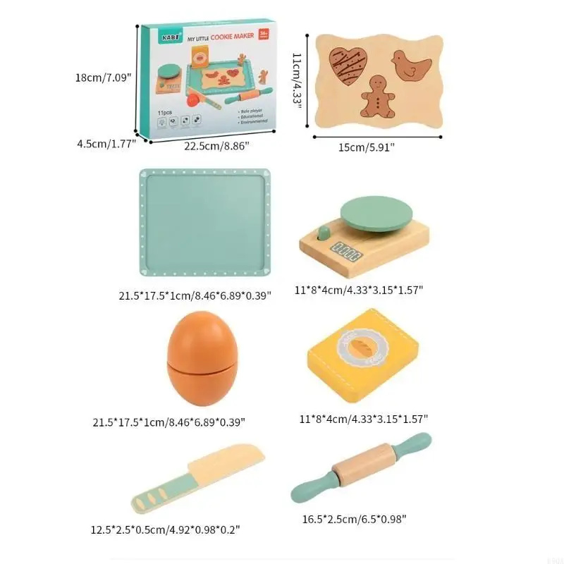 Juego rol cocina D5QA, juguete para hornear galletas madera para niños, rodillo a escala para desarrollar habilidades