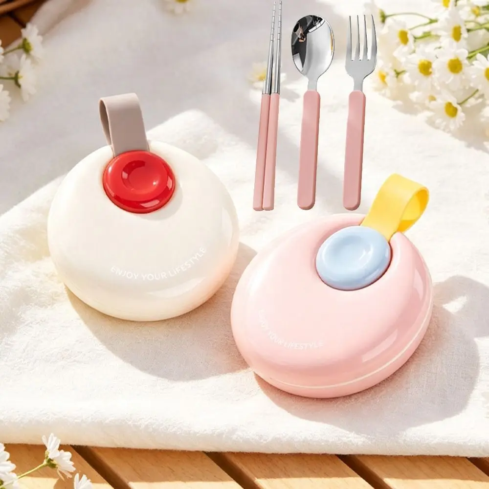 Round Case Portable Cutlery Set Reusable Foldable Travel Utensils Set Rust-proof with Handle Fork Spoon Chopsticks Set Home