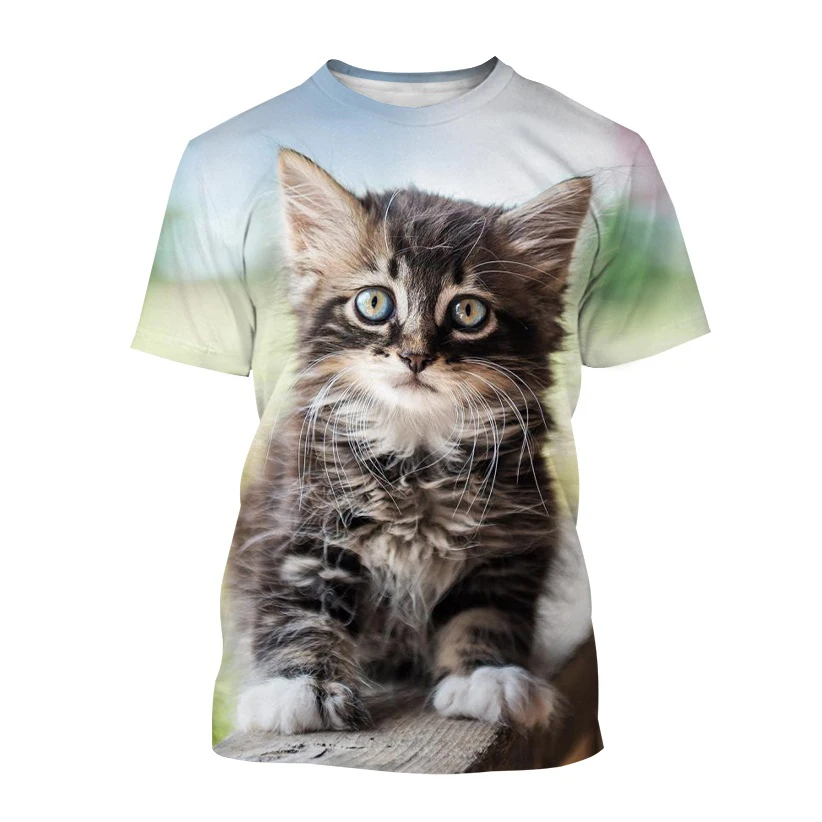 Men\'s Cute Cat Print T-shirts Summer Loose Personalized Short Sleeve Fashion Men\'s Streetwear 2023 New Round Neck Unisex Tops