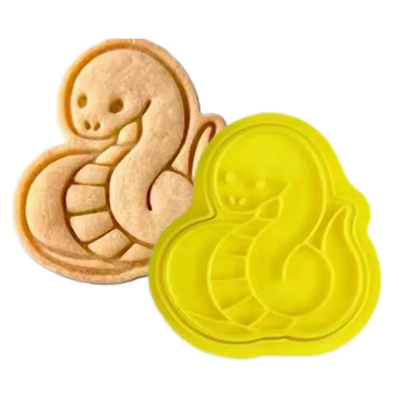 2025 Chinese Happy New Year Snake Cookie Cutter Spring Festival Fondant Pastry Plastic Embossing Stamp Baking Tools Cookie Mould