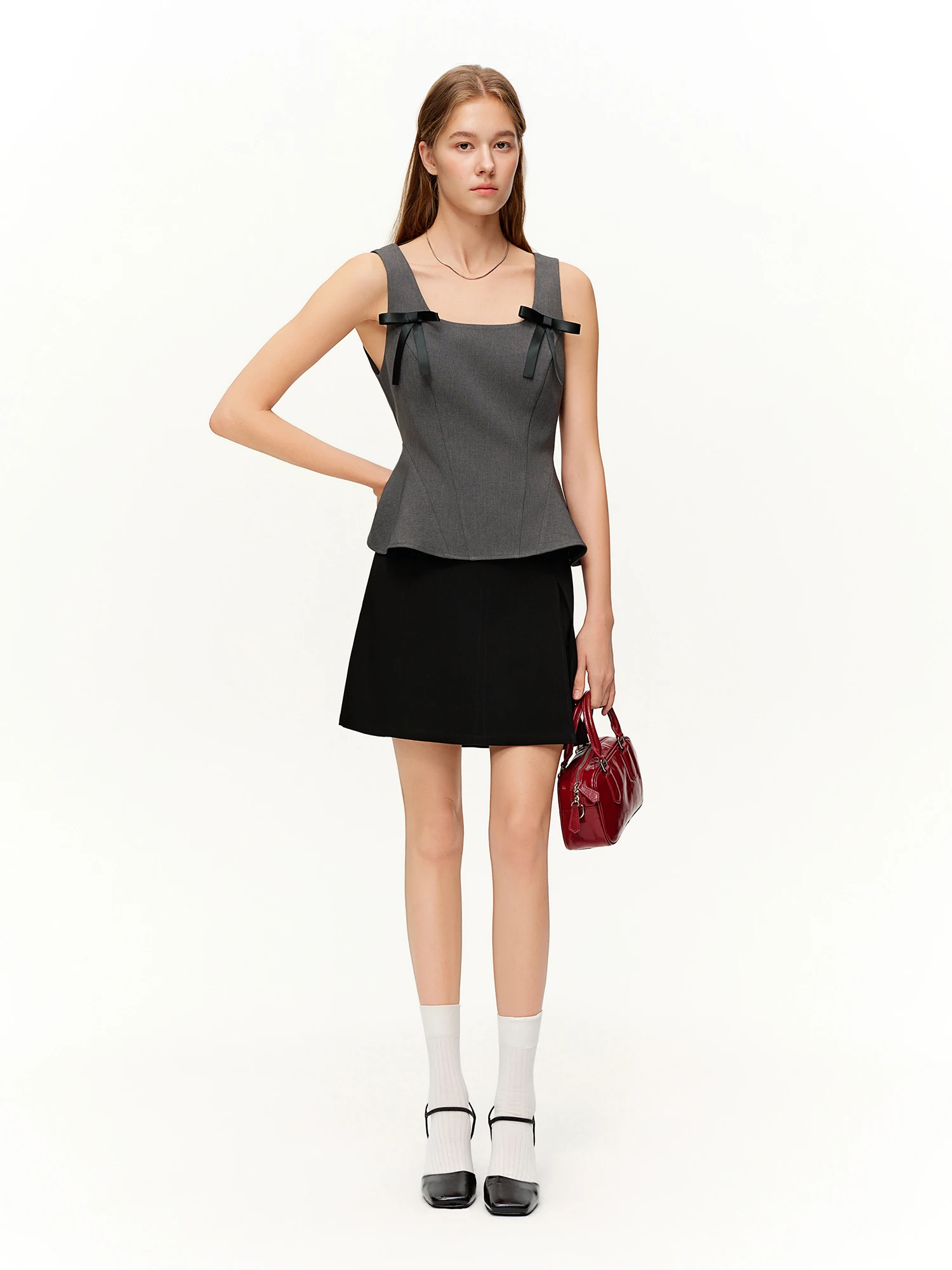 DUSHU 2026 Spring Women's Bow Accent Slim Fit Camisole with Stretch Fabric - Versatile Sleeveless Top for Casual and Daily Wear​