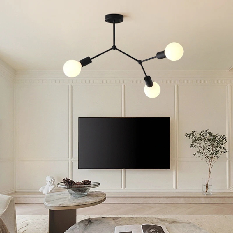 1Pc black modern three E27 bulb base chandelier , suitable for living room, bedroom, kitchen lighting fixtures (without bulb）