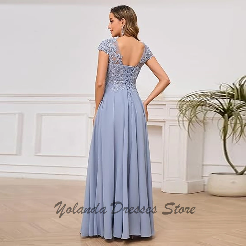 فساتين أم العروس البسيطة المخصصة بأكمام قصيرة ثوب مسائي رسمي برقبة سكوب فستان زفاف الضيوف مزين بالدانتيل جديد