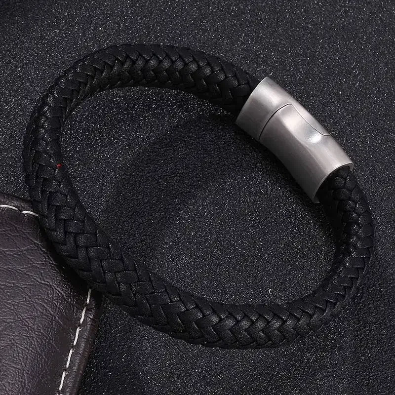 Classic Black Braided Leather Men's Bracelet Elegant Hand Jewelry Best Gift for Male Bracelet Simple Style Leather Bangles PH508