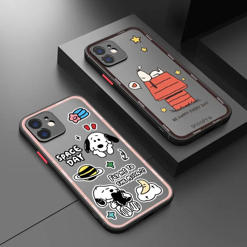 Cartoon S-Snoopys Frosted Translucent Phone Case For Apple iPhone 12 13 Mini 11 14 15 16 Pro Max 7 8 Plus