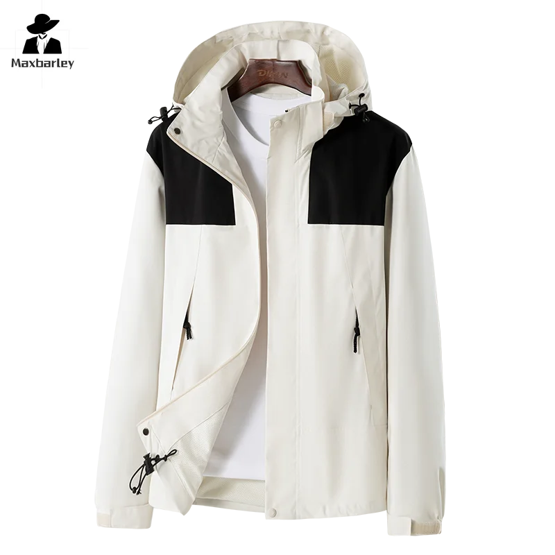 

Waterproof Windbreaker Men's Women Autumn Casual Camping Pocket Coat New Contrast Sleeve Sweatshirt Coats Color Outdoor Jakcets