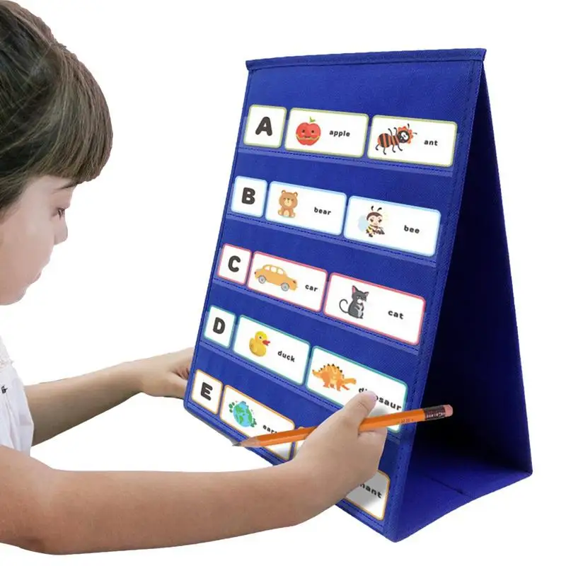 Tabletop Pocket Chart, Self Standing Teaching Pocket Chart, Double Sided Desktop Pocket Chart for Children, Classroom, Home