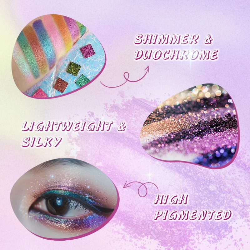 IMAGIC 8-Color Chameleon Eye Shadow Palette Laser Eye Shadow Long-lasting Waterproof Shiny Rainbow Changing Eye Shadow 75g