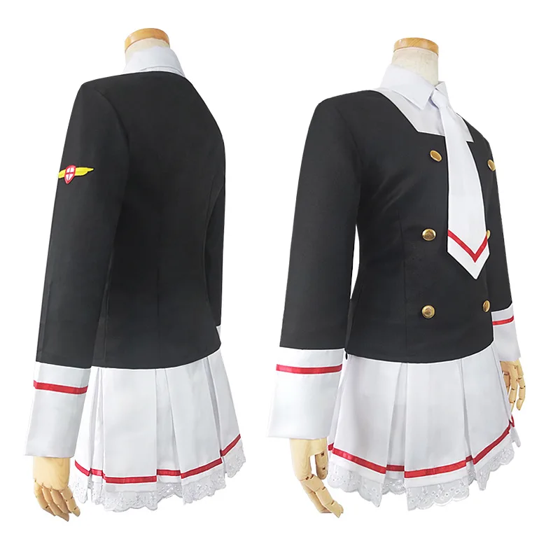 Disfraz de Cosplay de Anime Card Captors Sakura KINOMOTO para mujer adulta, uniforme bonito Loli Sailor JK, faldas superiores, camisa, traje con peluca y corbata