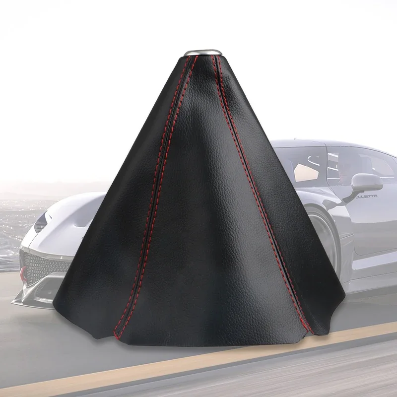 

1PCS Universal JDM Car Gear Shift Knob Boot Cover Collar Leather Shifter Lever Cover With Red Stitching Fit For Most Car