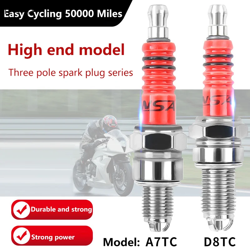 1 Piece 3 Triple Electrode Racing Spark Plug A7TC D8TC For GY6 CG 50 70 110 125 150CC Motorcycle Atv Scooter Dirt Bike Go Kart