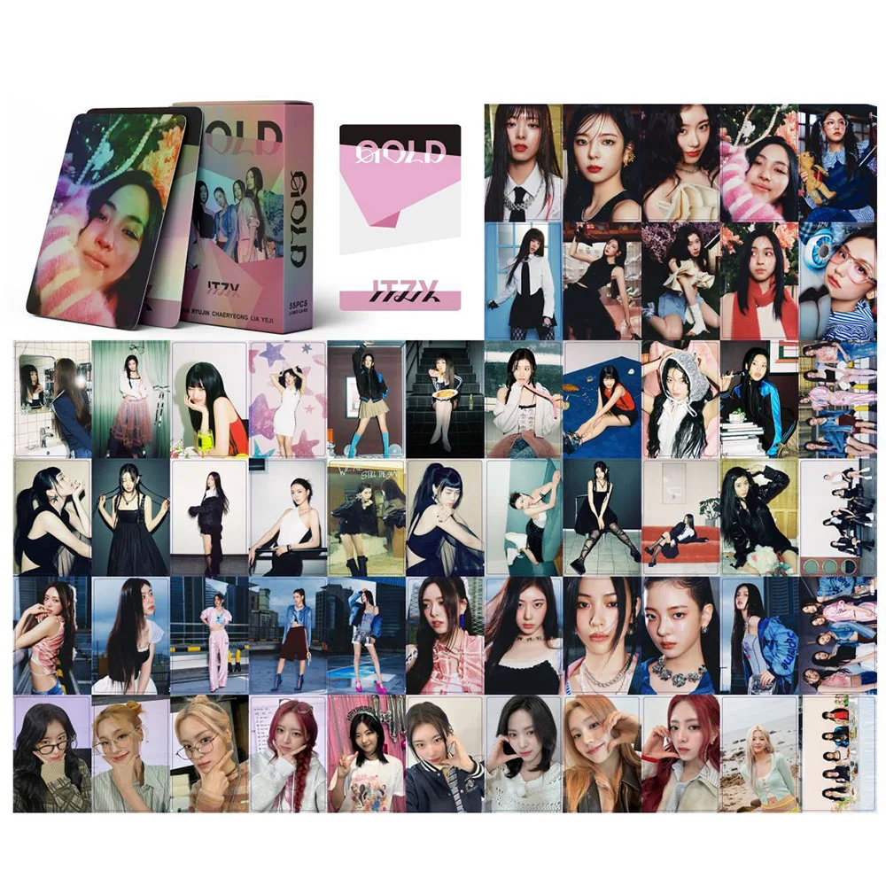 55Pcs/Set ITZY GOLD New Album Laser Lomo Cards Ryujin Yuna Chaeryeong HD Fashion Photocards Postcards Fans Birthday Collectibles