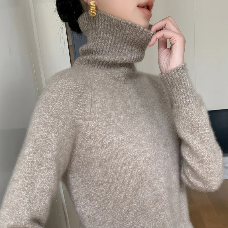 2024 Autumn and Winter New 100% Pure Cashmere Sweater Women's Turtleneck Bottom Floral Yarn Sweater Loose Pullover Sweater Top