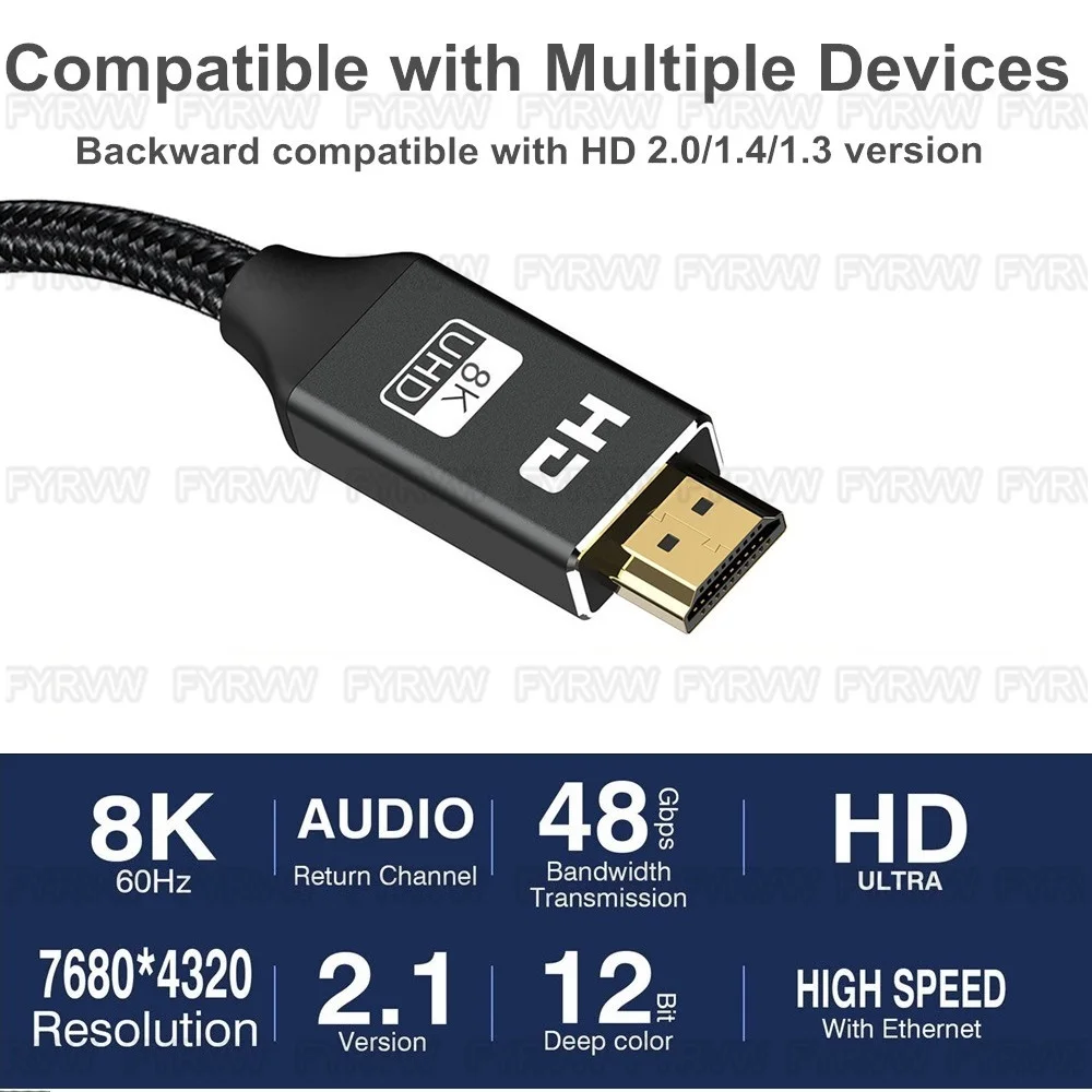 HDMI-kompatibles 8K 4K Kabel HDTV2.1 Kabel 8K@60Hz 4K@120Hz eARC HDR HDTV Splitter-Kabel Audio-Video-Schaltkabel für PS5 TVBOX – Detail 4