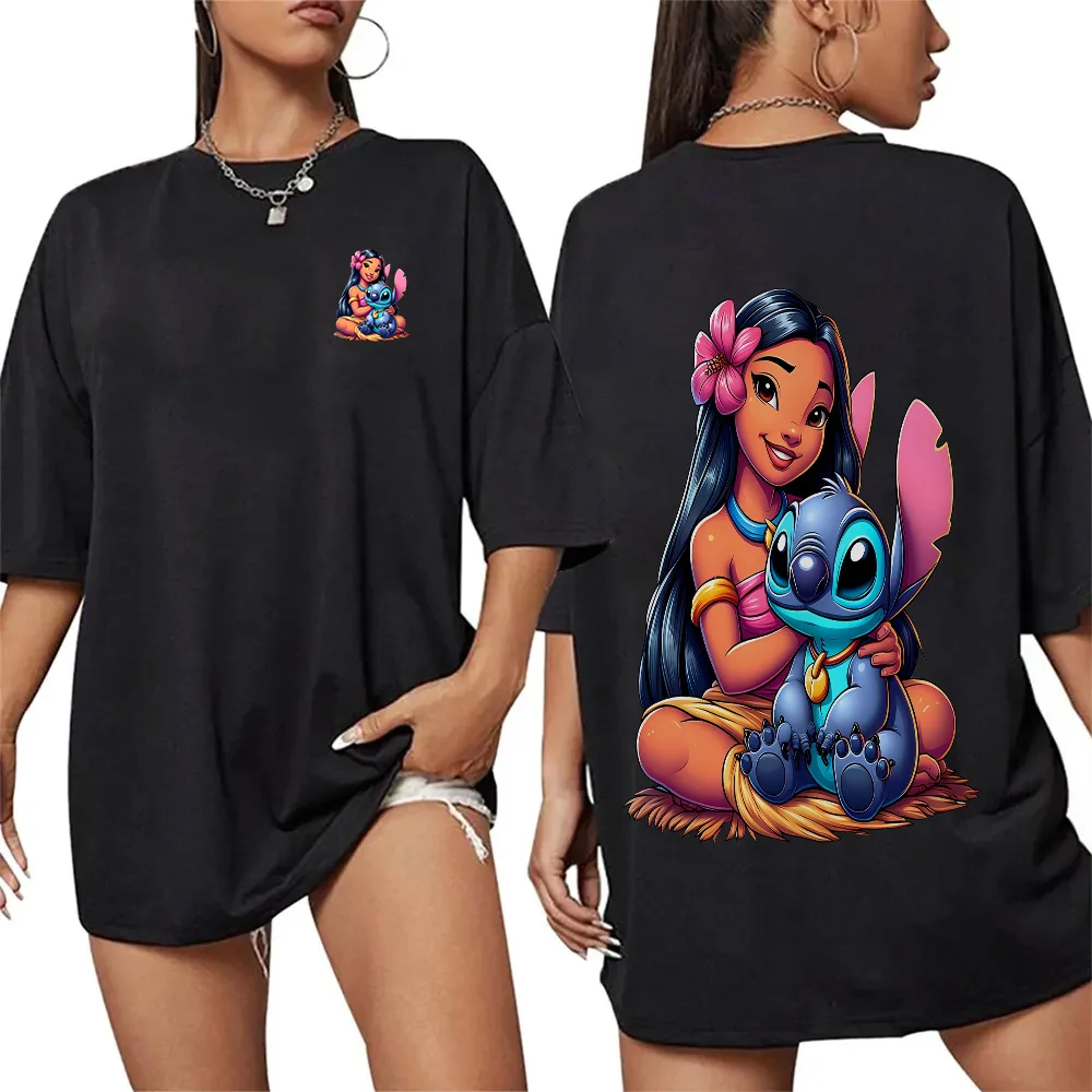 디즈니 여름 별이 빛나는 하늘 테디와 릴로 하와이 요소 남성과 여성 캐주얼 탑을 위한 100% 순수 코튼 프린트 티셔츠