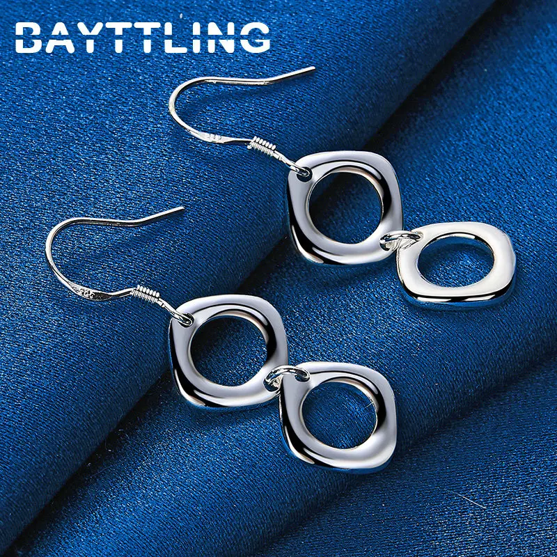 Charm 925 Sterling Silver 45MM 2 Square Drop Earrings For Women Fashion Jewelry Engagement Gifts Earrings Accessories