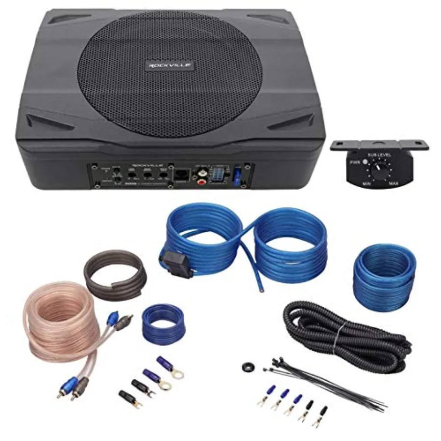 Car Audio Subwoofer System For Under-Seat Installation, Polypropylene Cone, Black, Compact 8-Inch Powered Design With Integrate
