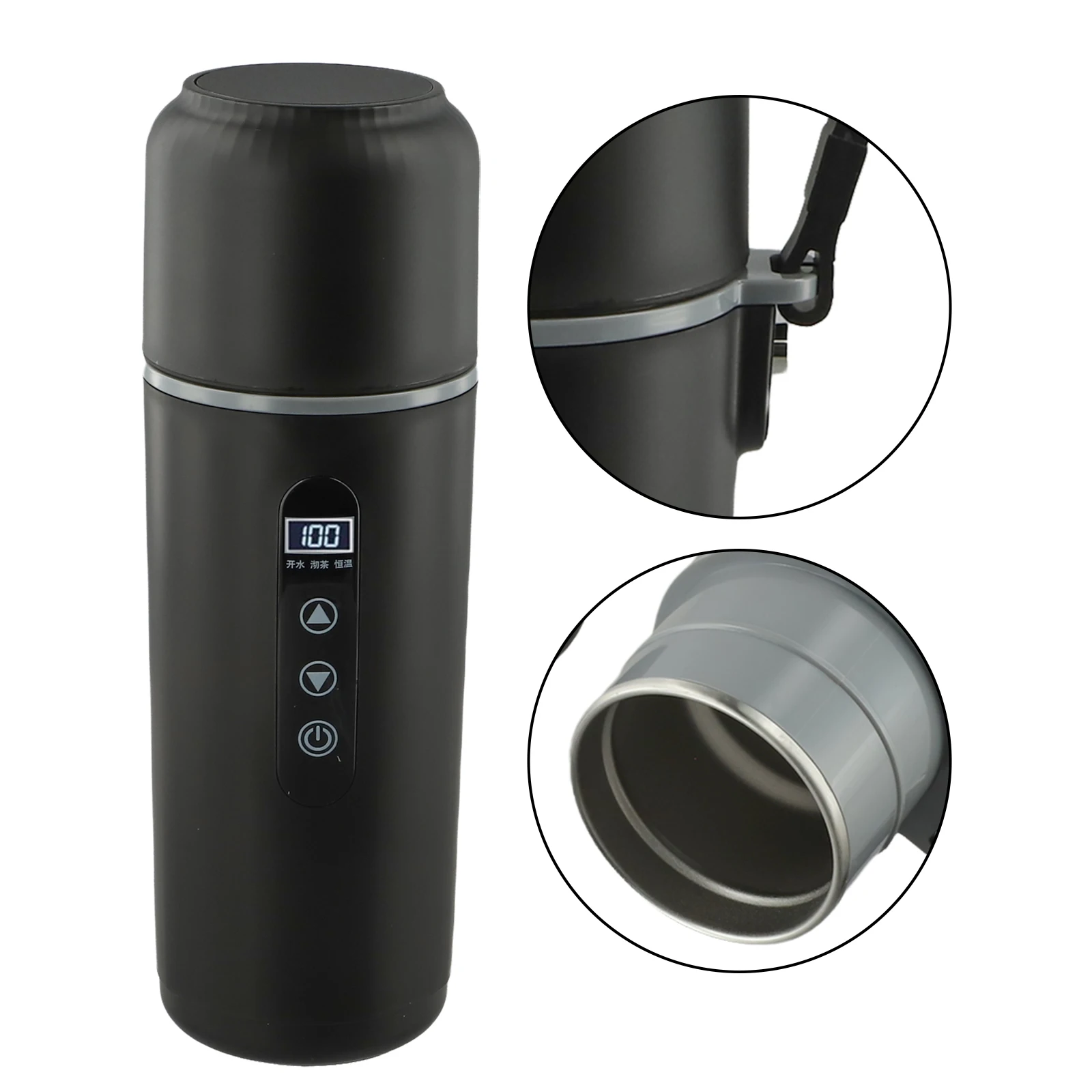 

500ml Portable Car Kettle With LCD Display 5V/12V/24V Electric Heated Travel Mug Real-time Temperature Display Kitchen Appliance