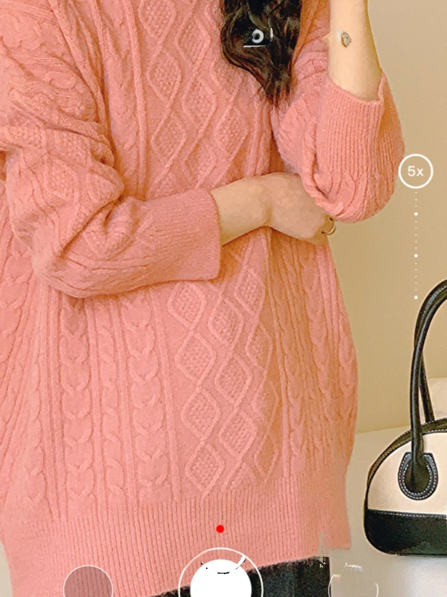 

Thiened Extended Long Sve Knitted Sweater Soft Pastel Color Loose Fit Warm Versatile Crew Ne Pullover for Autumn Winter