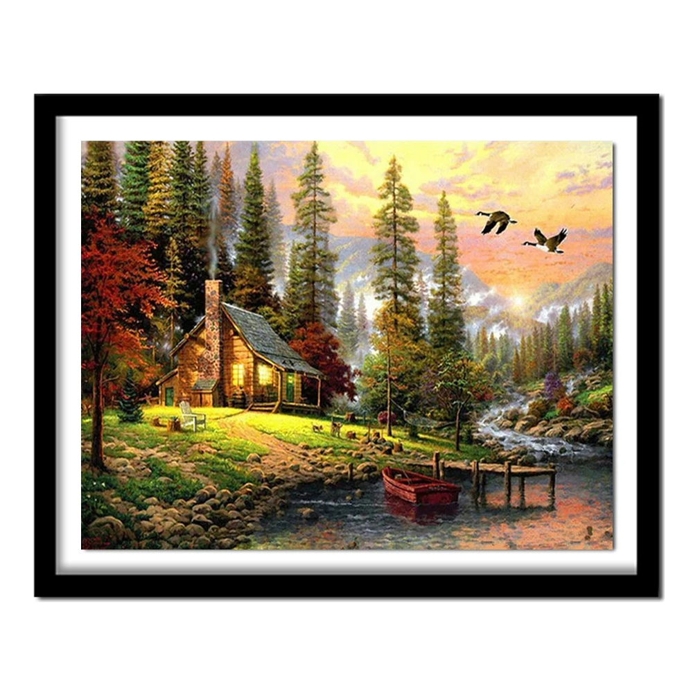 DIY Diamond Painting Cross Stitch Forest House Landscape Crystal Needlework Diamond Embroidery Scenic Full Diamond Decorative