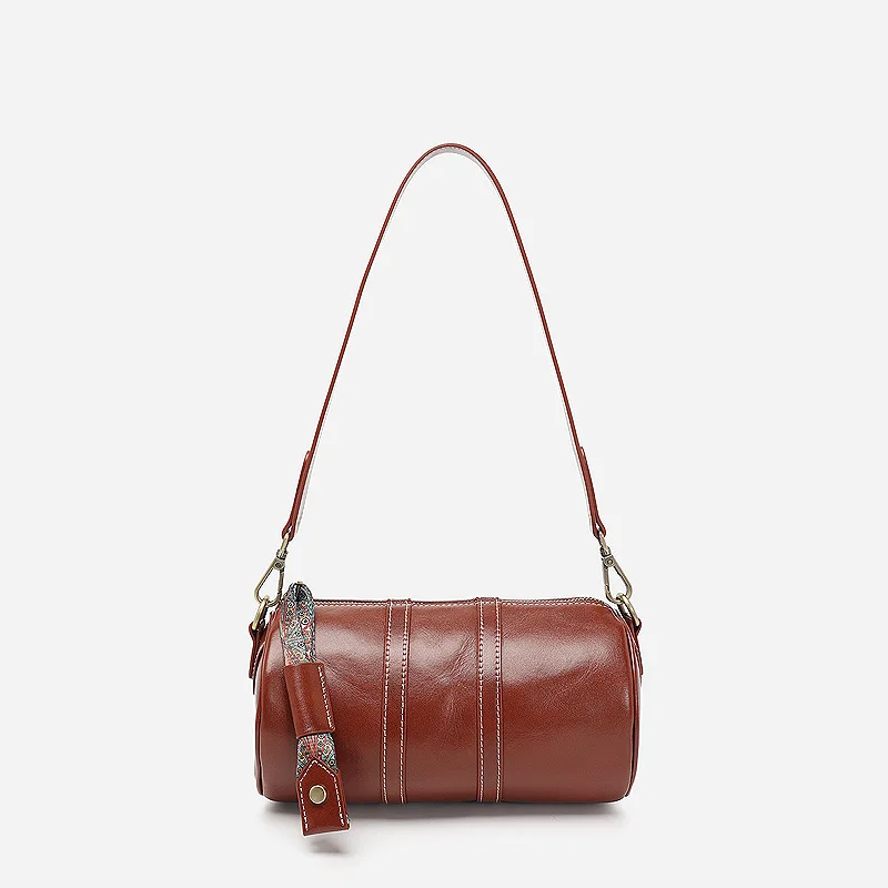 

2024 new women's bag high-grade retro cowhide armpit cylinder pillow bag niche design single shoulder crossbody bag women