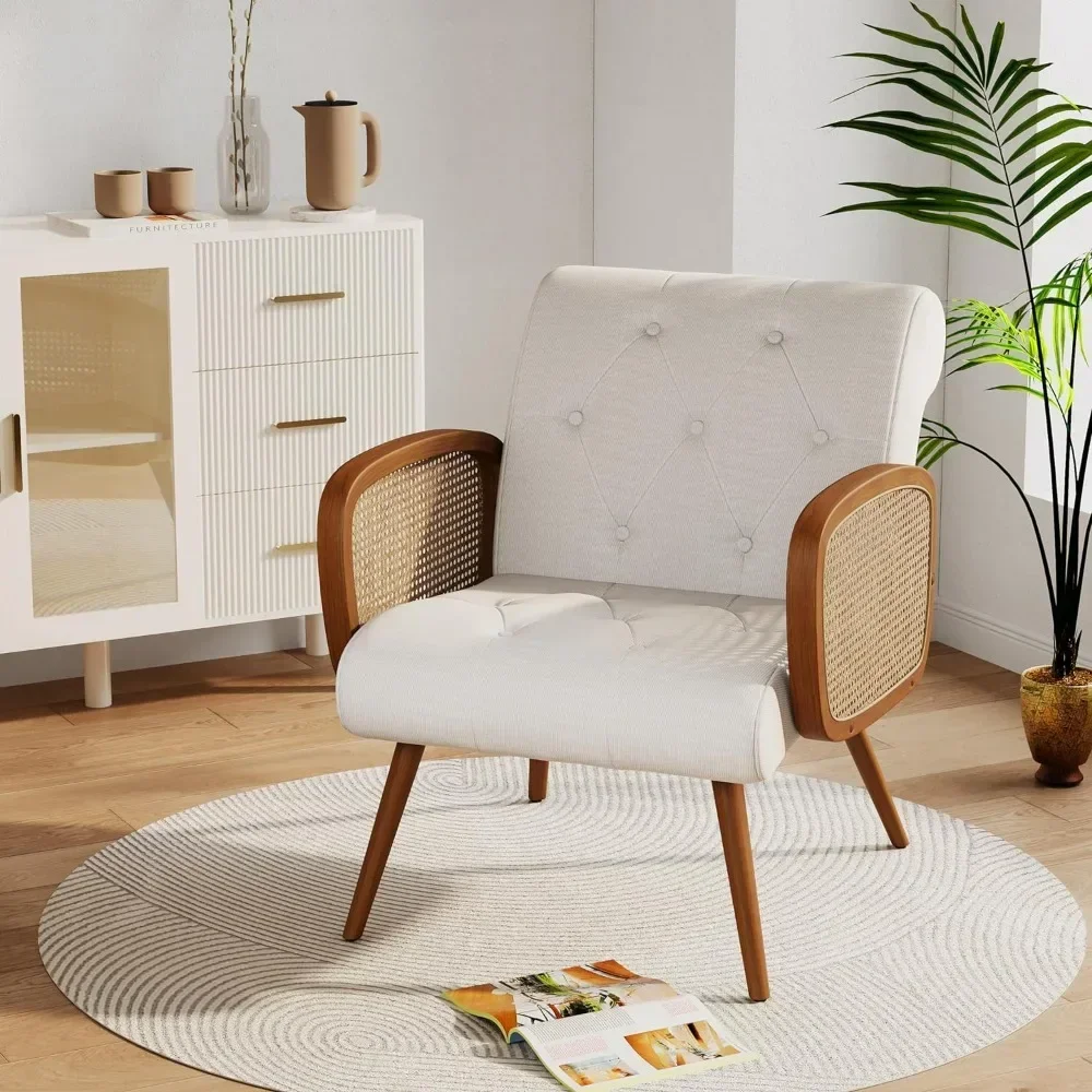 Armchair Living Room Chairs Modern Slipper Club Recliner Chair Guest Reception Couch Comfy Single Sofa for Bedroom-Ivory Lounge