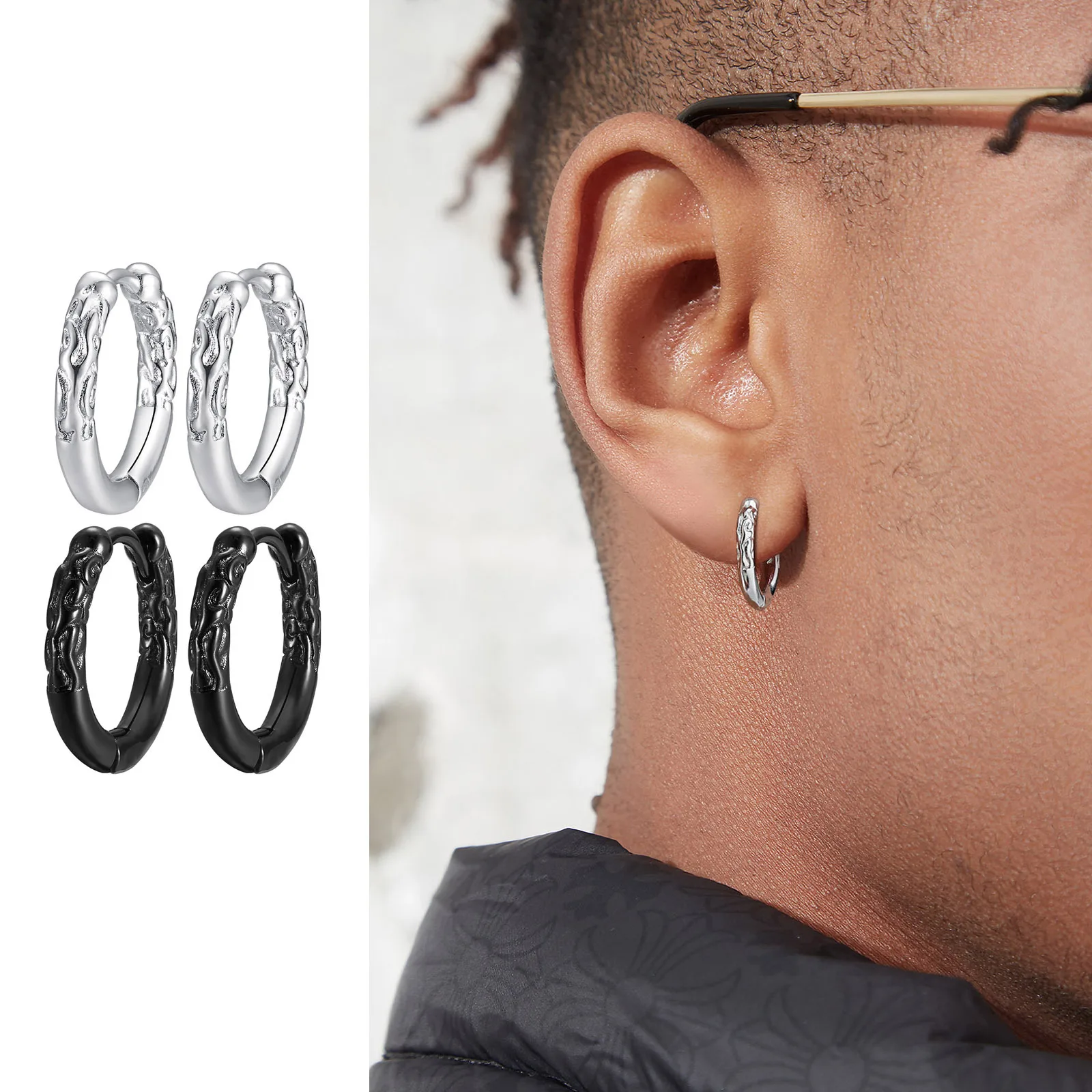 Mens Hoop Earrings,Metal Huggies Hoop Earrings Auspicious Clouds Earrings,Rock Punk Jewelry Anniversary Birthday Gifts