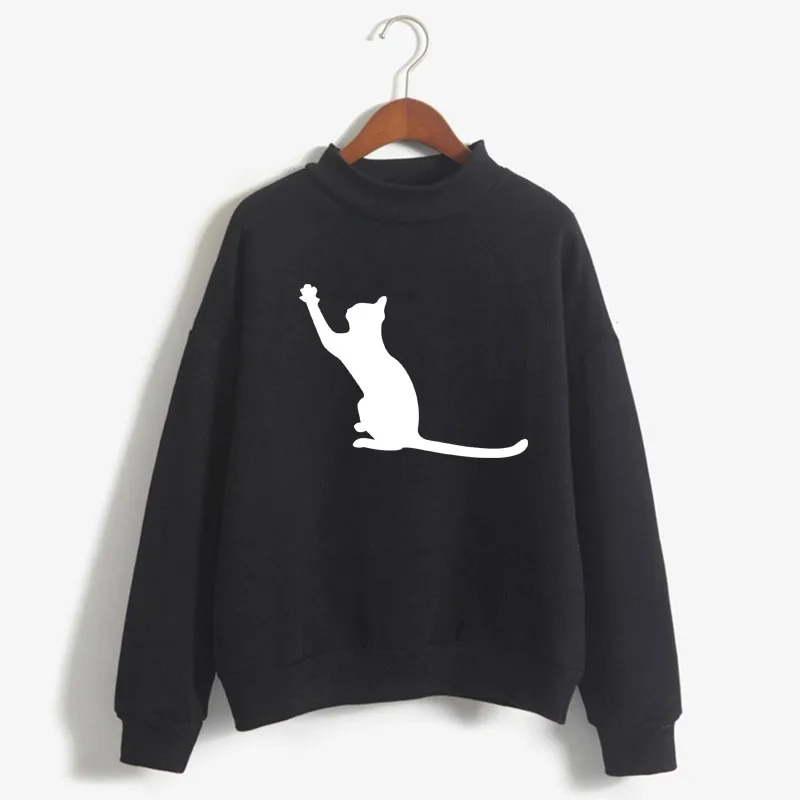 

Cat pattern Print Woman Sweatshirt Sweet Korean O-neck Knitted Pullover Thick Autumn Winter Candy Color Loose Girl Clothes