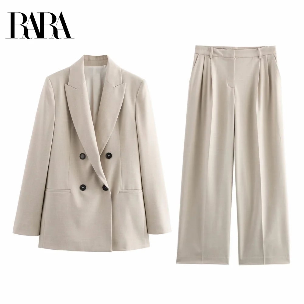 

RARA 2022, весенняя новая женская одежда, двубортный пиджак с мягкими плечами, плиссированные повседневные брюки с высокой талией