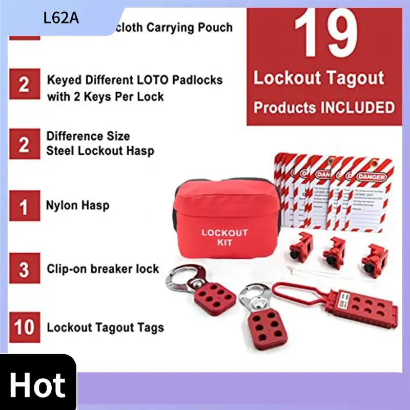 

L62A 1 Pair Electrical Lockout Tagout Kit Red For Great Addition To Machinery, Electrical Equipment, Industrial Work, And More.