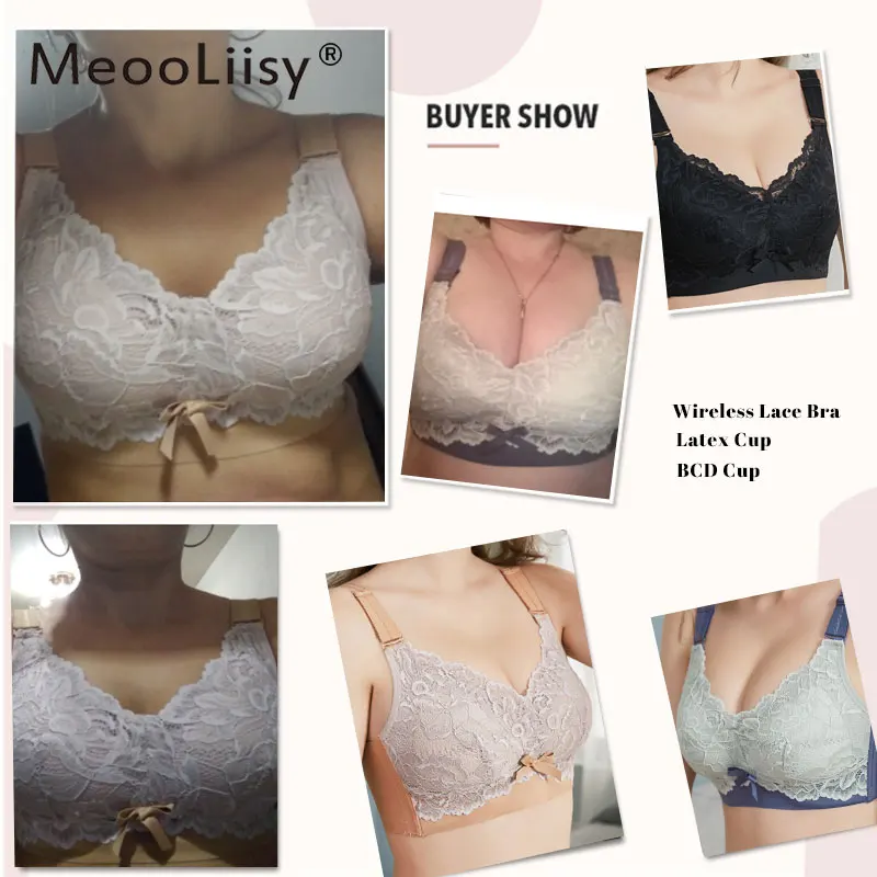 Meooliy-女性用の天然ラテックス下着,大きいサイズ,腕立て伏せ,ワイヤレス,女性用下着,レース,ランジェリーc dカップ