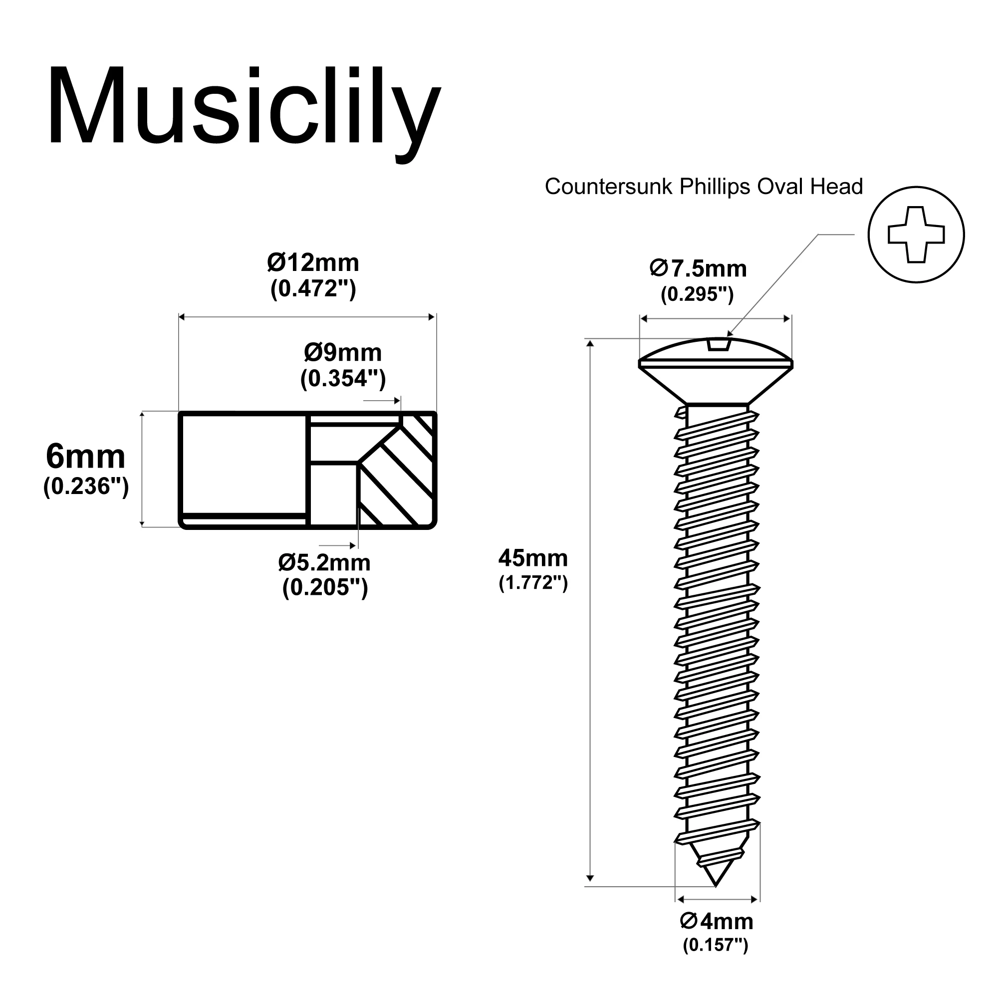 Musiclily Pro 12mm Steel Guitar Neck Mounting Ferrules Neck Joint Bushings and Bolts for Electric Guitar Bass (Set of 4)