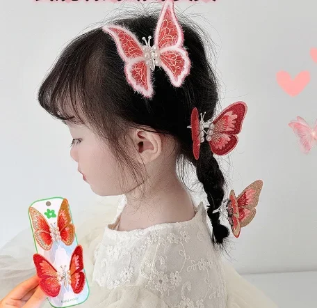 

New Year's Red Pearl Bow Hair Clip for Children's Hanfu Shakes Butterfly Clip Versatile Ancient Hanfu Headwear