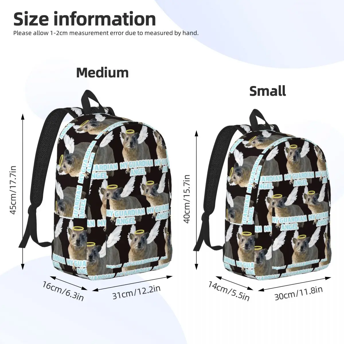 Rock Hyrax My Guardian Angel Backpack Daypack Large Capacity Kids BookBag School Bag Shoulder Bags for Men Women