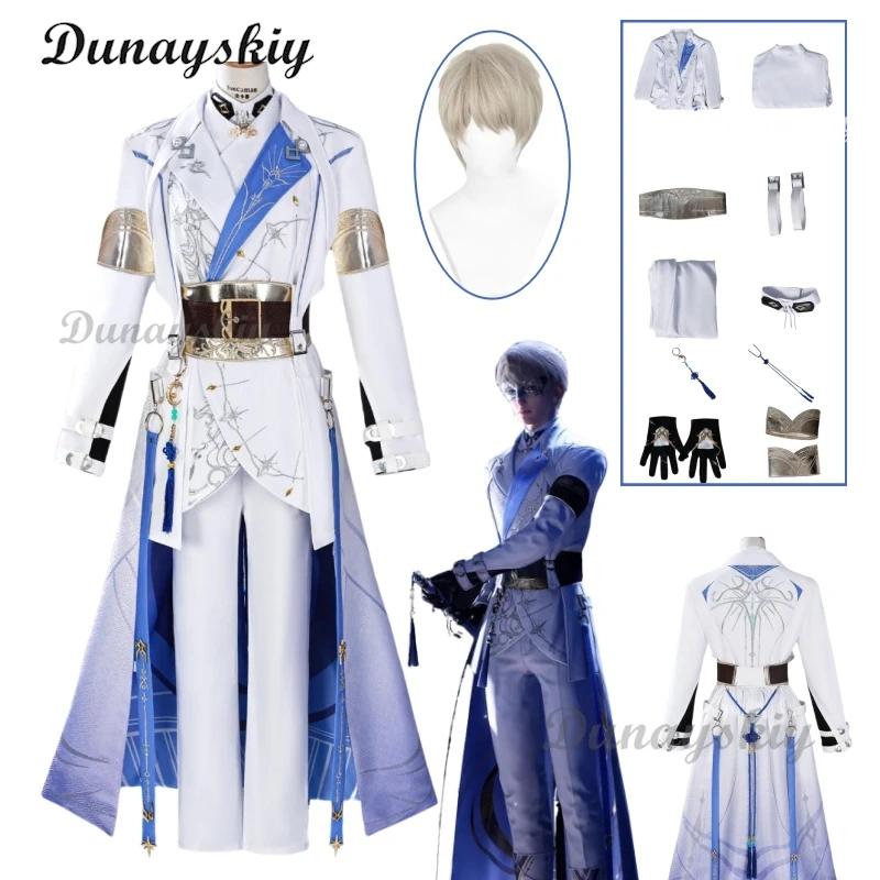 

Love and Deepspace Xavier Long Coat Moonlight Cosplay Costume Wig 3D Props Shimmering Lumiere Uniform Earrings Halloween Party